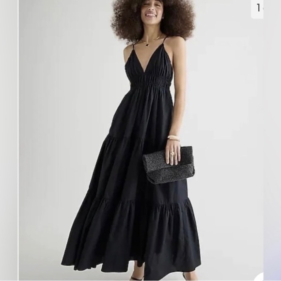J. Crew Dresses & Skirts - NWT J. Crew Oahu V-neck Tired Dress Maxi Black Organic Cotton Size M